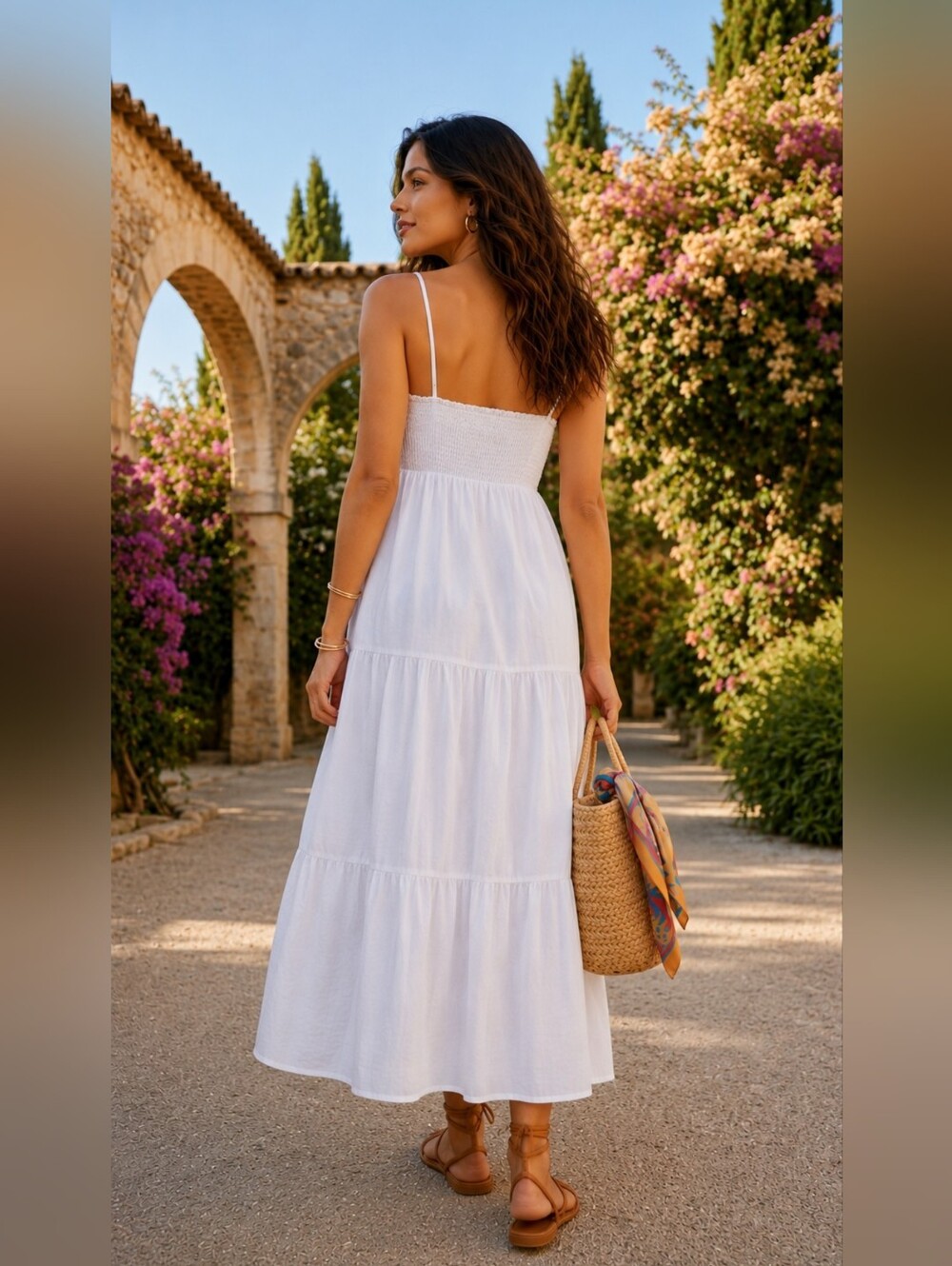 ZARA White Tiered Lace Poplin Maxi Dress Smocked Size S - Picture 7 of 12